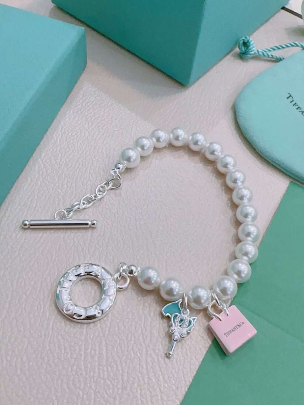 Tiffany & Co. Pearl Multi-Charm Toggle Bracelet
